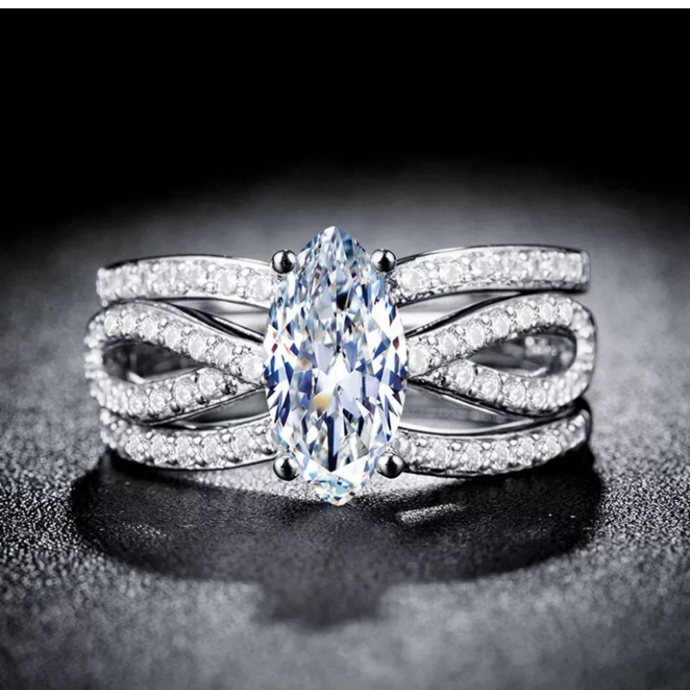 925Silver Marquise White Sapphire Wedding 3pc Ring